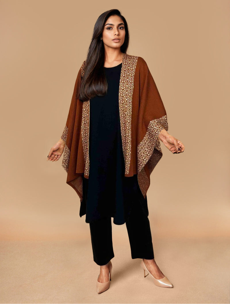 trueBrowns Brown Woollen Kaftan Cape