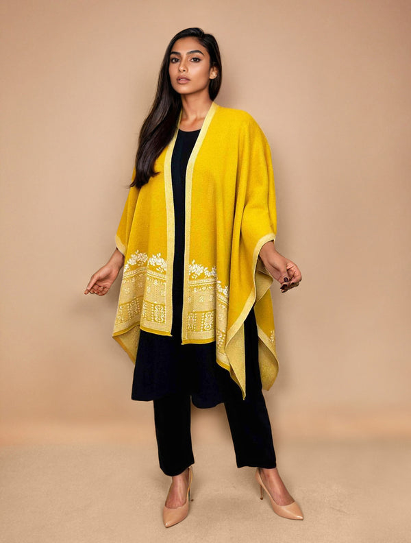 trueBrowns Yellow Woollen Kaftan Cape