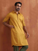 trueBrowns Men's Mustard Cotton Kurta