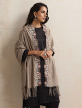 trueBrowns Beige Embroidered Woollen Stole