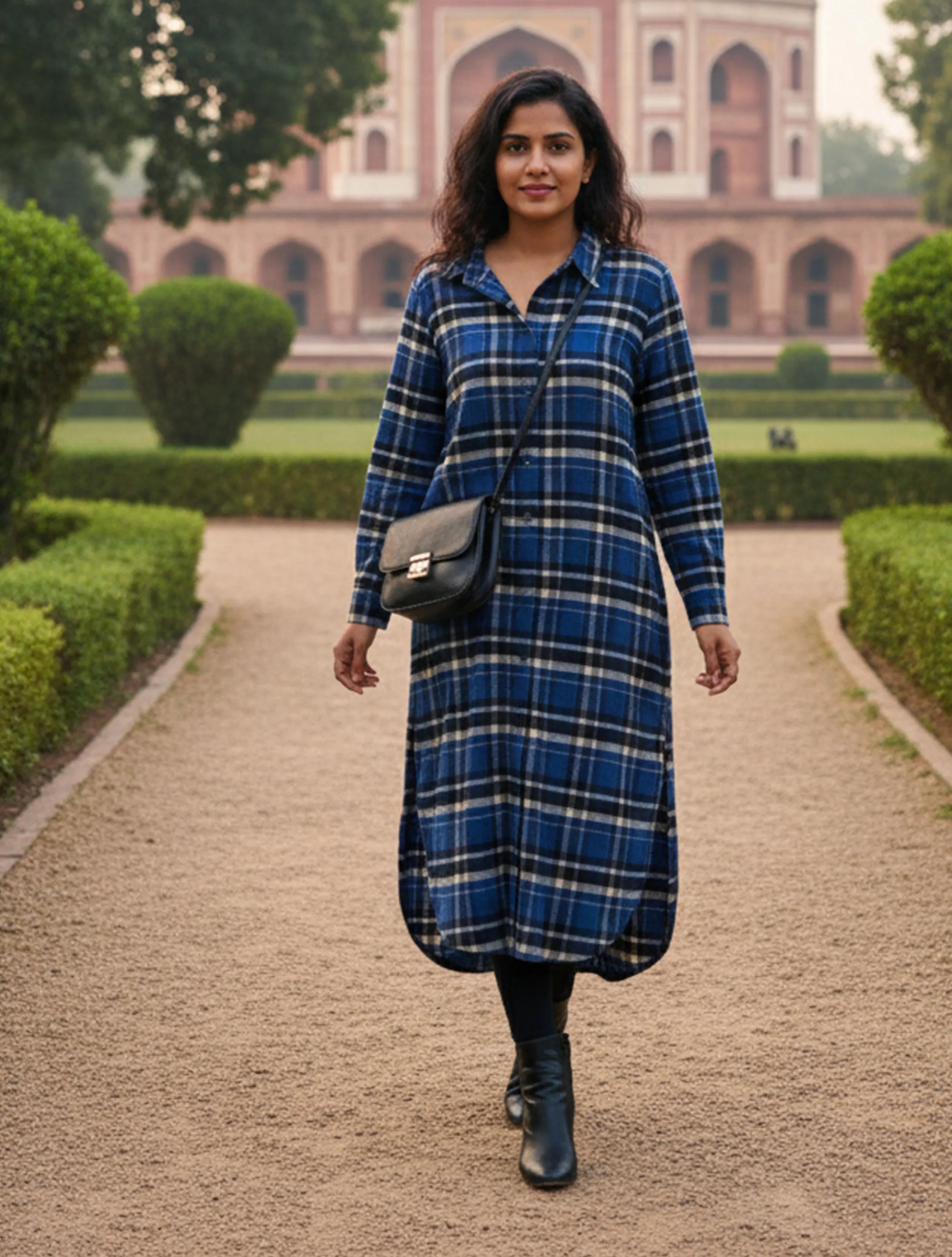 trueBrowns Blue Check Long Shirt Dress