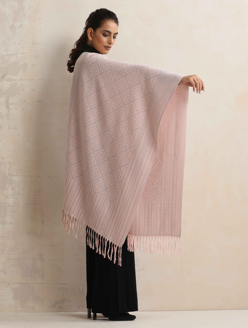 trueBrowns Pink Geometric Woollen Stole