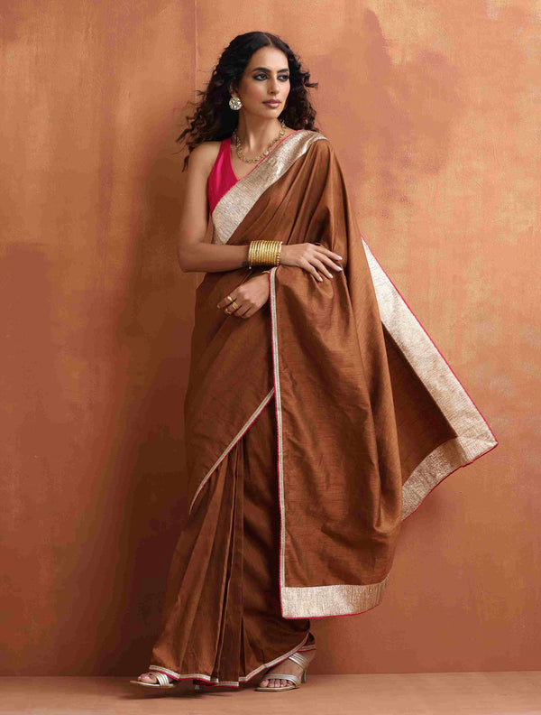 trueBrowns Brown Silk Ready To Wear Saree