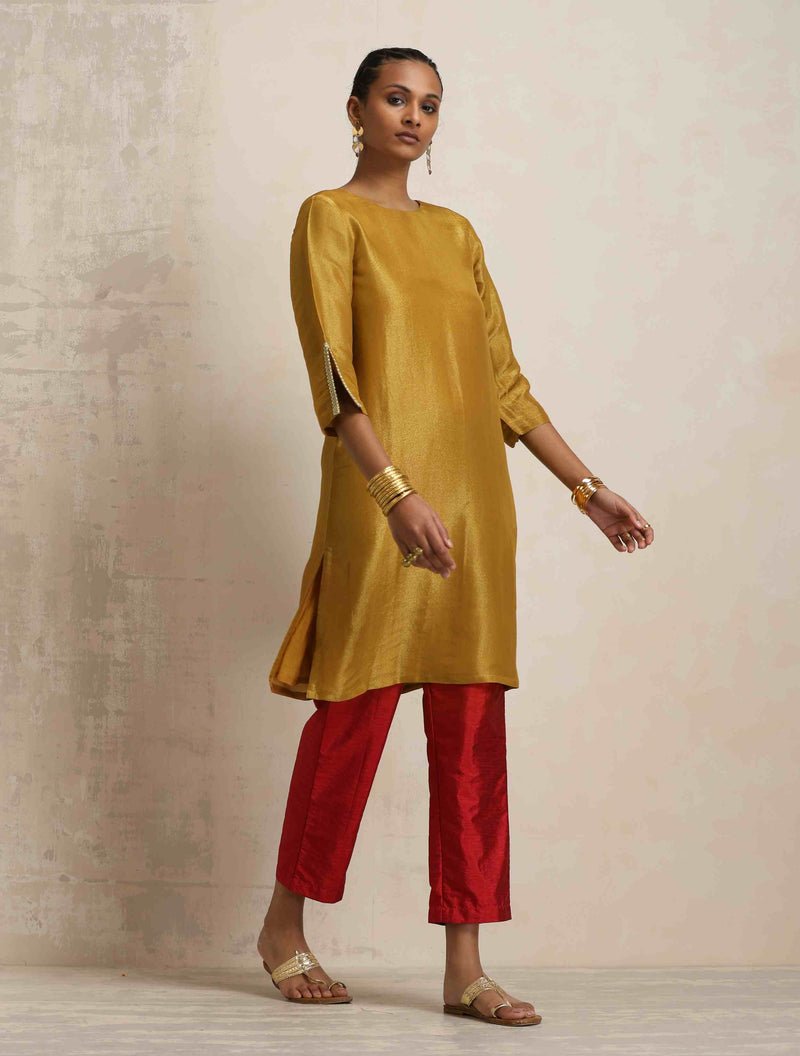 trueBrowns Gold Tissue Kurta Co-ord Set