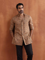 trueBrowns Men's Brown Printed Short Kurta