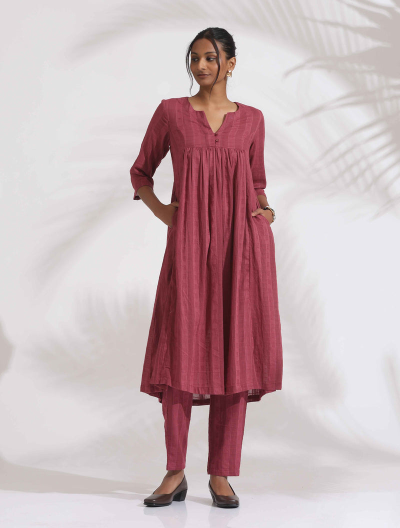 trueBrowns Maroon Cotton Flared Kurta Set