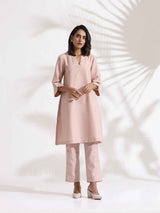 trueBrowns Light Pink Slub Kurta Co-ord Set