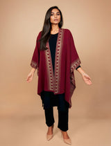 trueBrowns Maroon Woollen Geometric Kaftan Cape