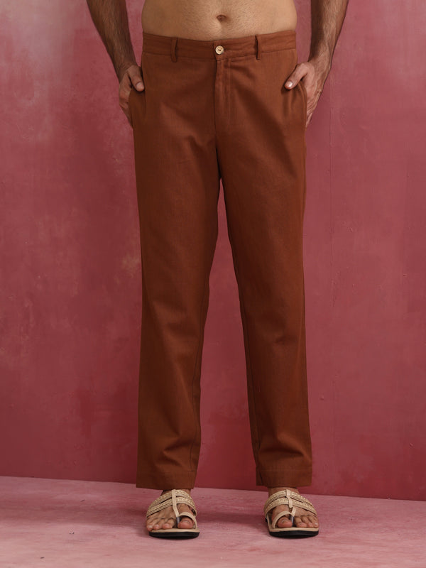 trueBrowns Men's Brown Cotton Twill Pant