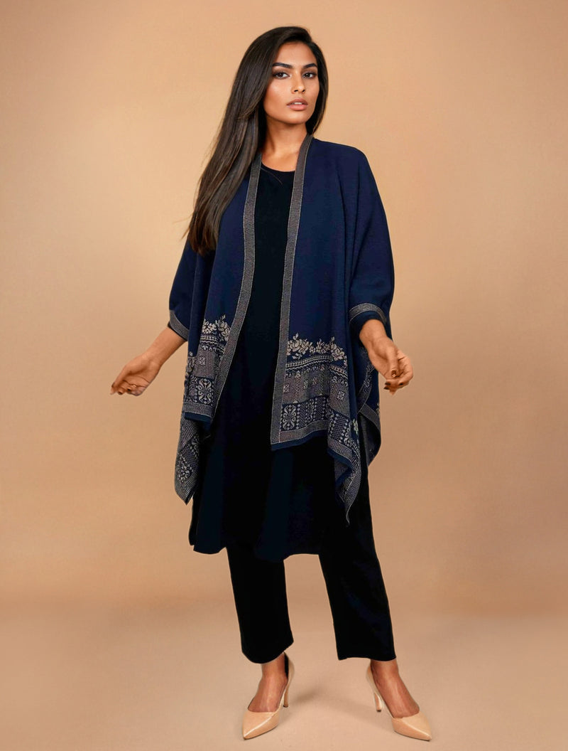 trueBrowns Blue Woollen Kaftan Cape