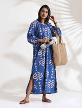 trueBrowns Blue Cotton Print Dress