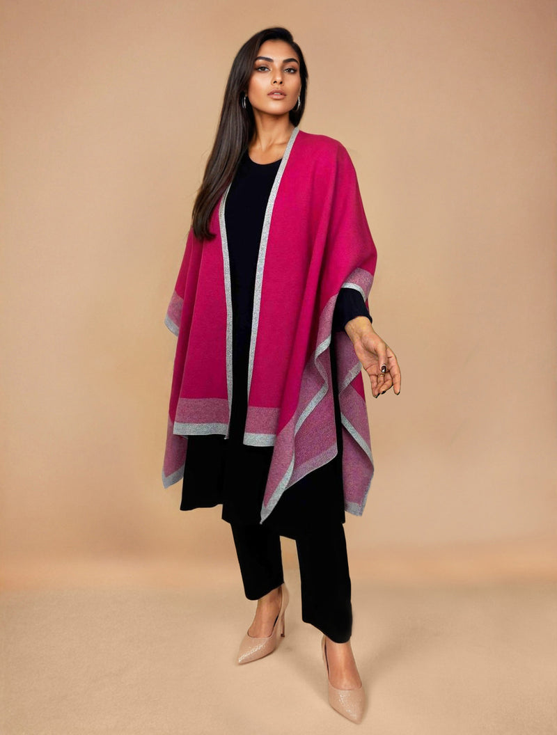 trueBrowns Pink Woollen Kaftan Cape