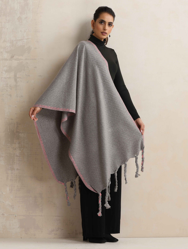 trueBrowns Grey Tassel Woollen Stole