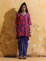 trueBrowns Purple Red Jaal Print Muslin Silk Dhoti Co-ord Set