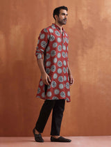 trueBrowns Men's Rust Printed Kurta