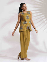 trueBrowns Green Cotton Print Top & Flared Pants Co-ord Set