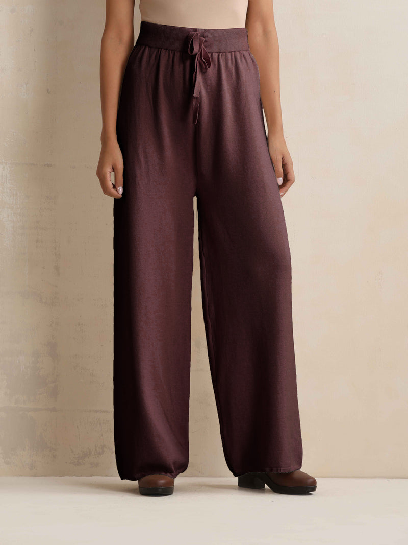 trueBrowns Brown Woollen Flared Pants