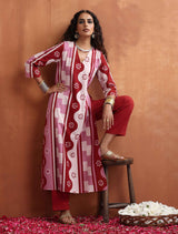 trueBrowns Pink Abstract Print High Slit Kurta Set