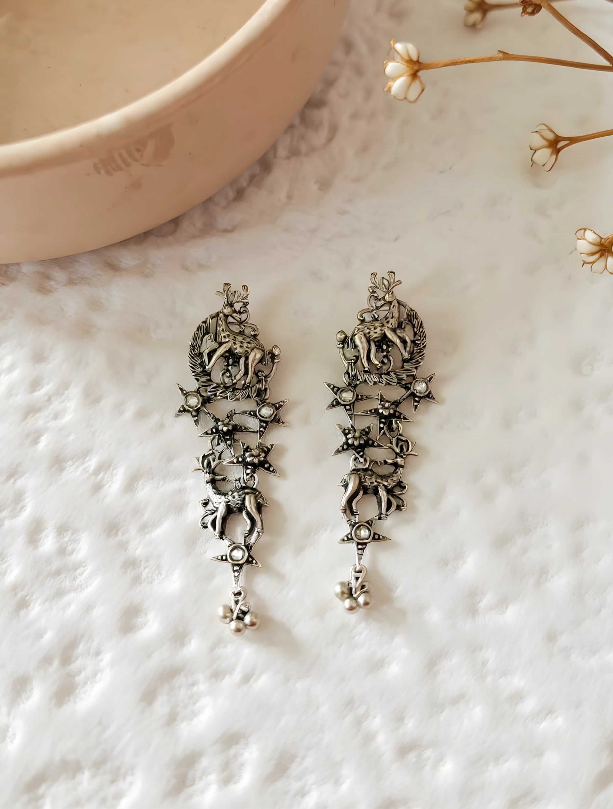 trueBrowns Sliver Toned Reindeer Earrings