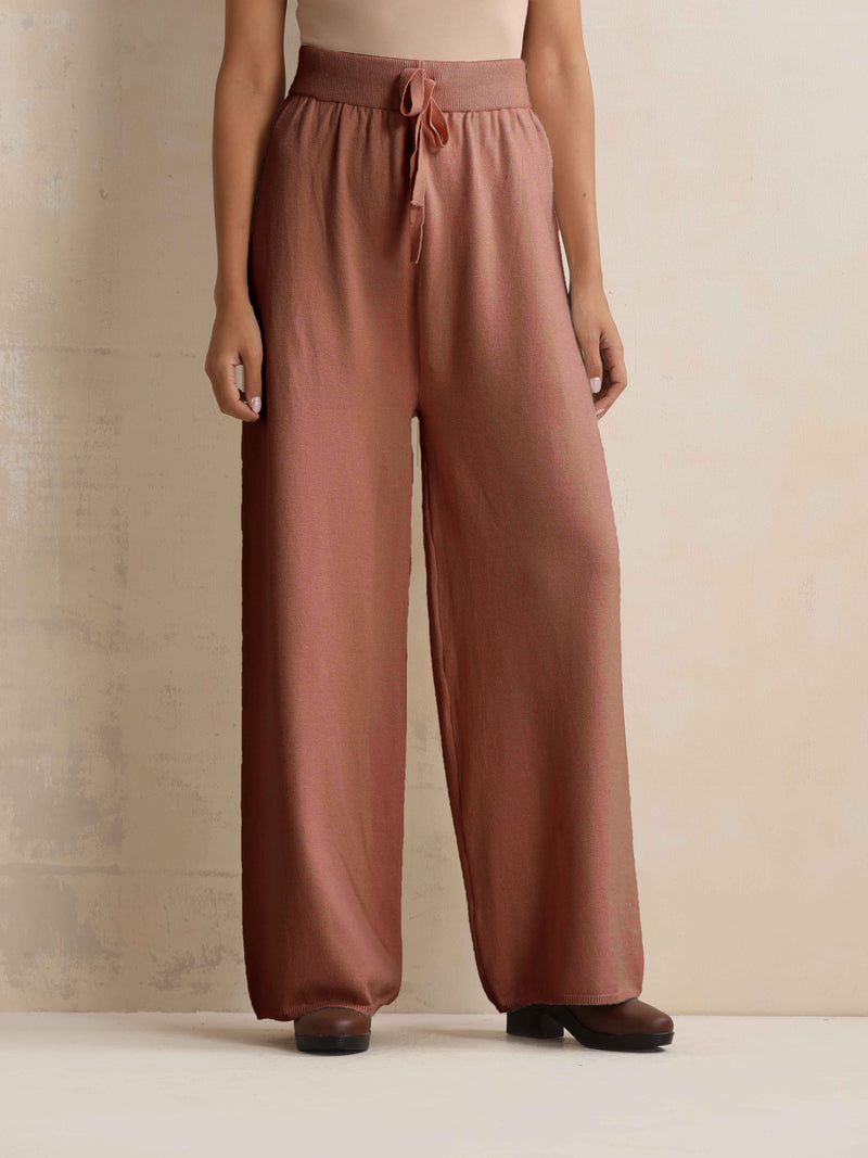 trueBrowns Peach Woollen Flared Pants