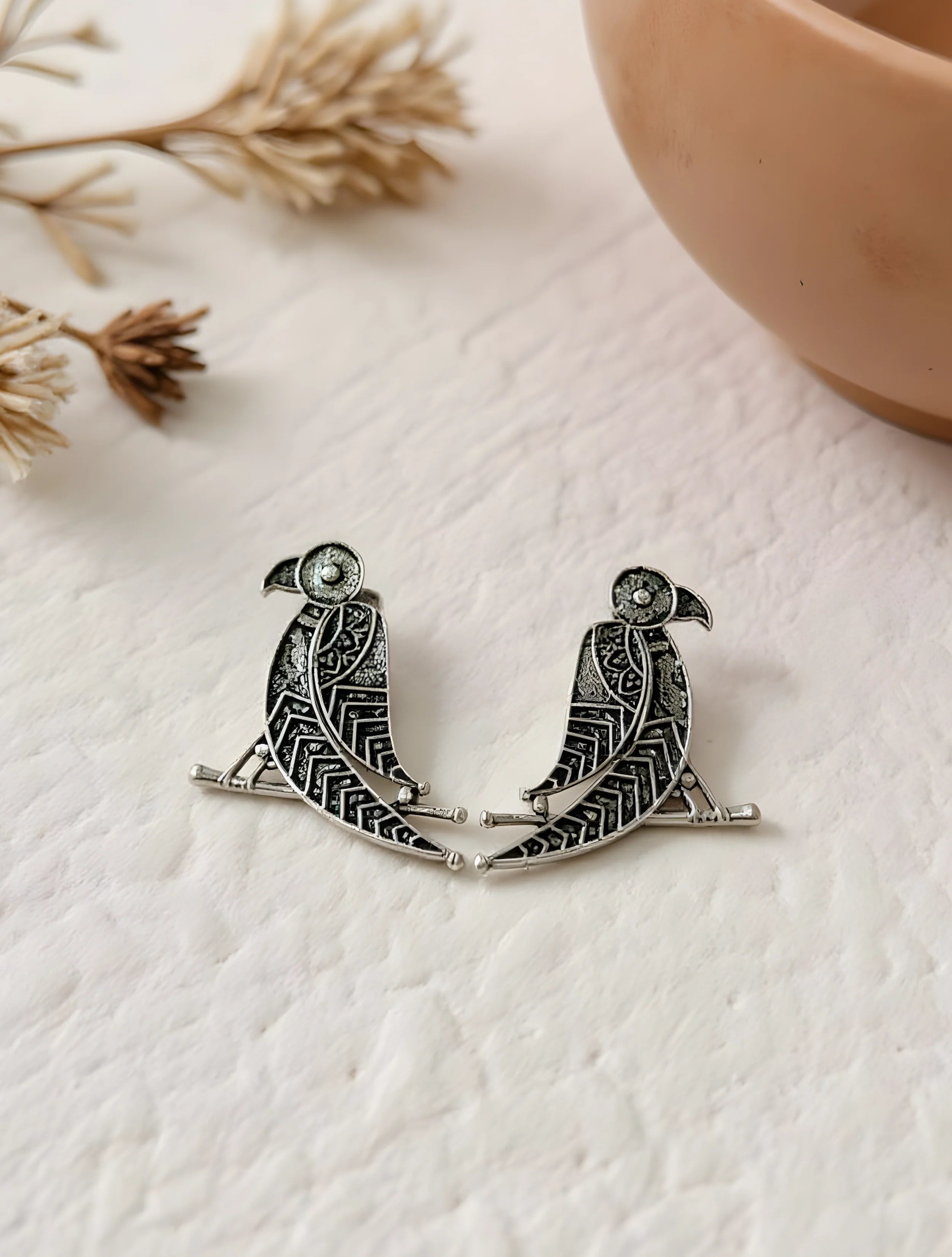 trueBrowns Silver Parrot Earrings
