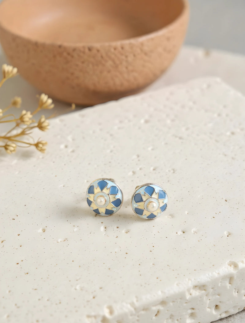 trueBrowns Blue Round Enamel Stud Earrings