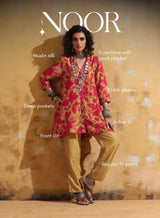 trueBrowns Red Mustard Jaal Print Muslin SIlk A-Line Co-ord Set