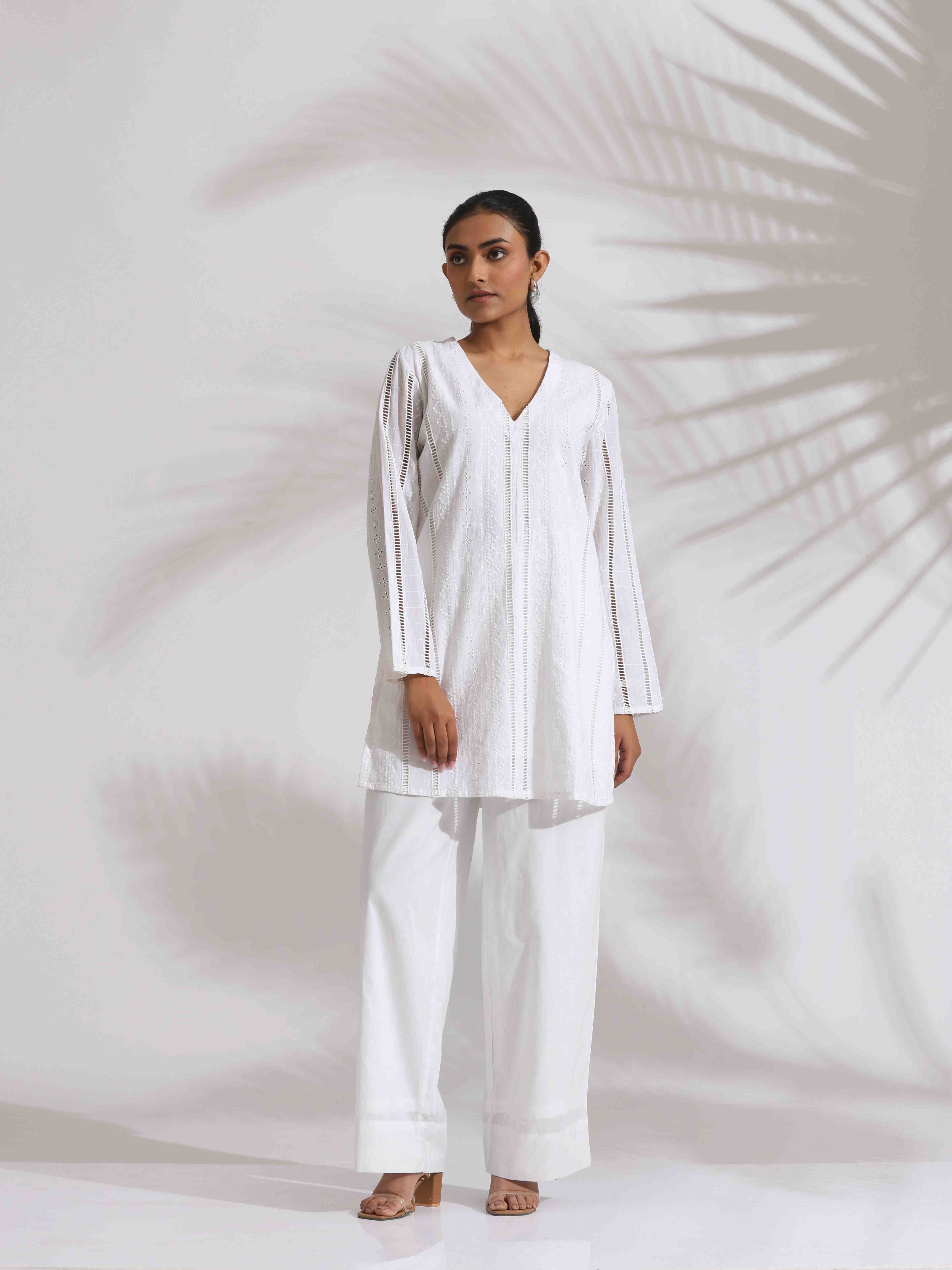 trueBrowns White Cotton Schiffli Co-ord Set