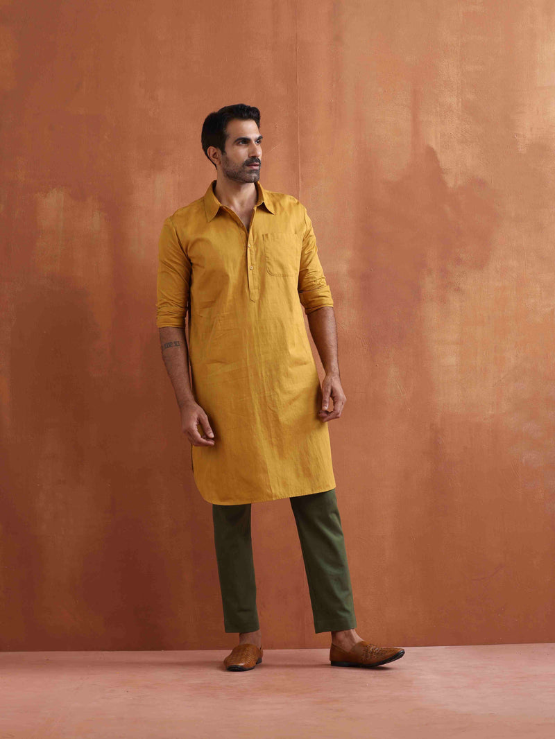 trueBrowns Men's Mustard Cotton Kurta