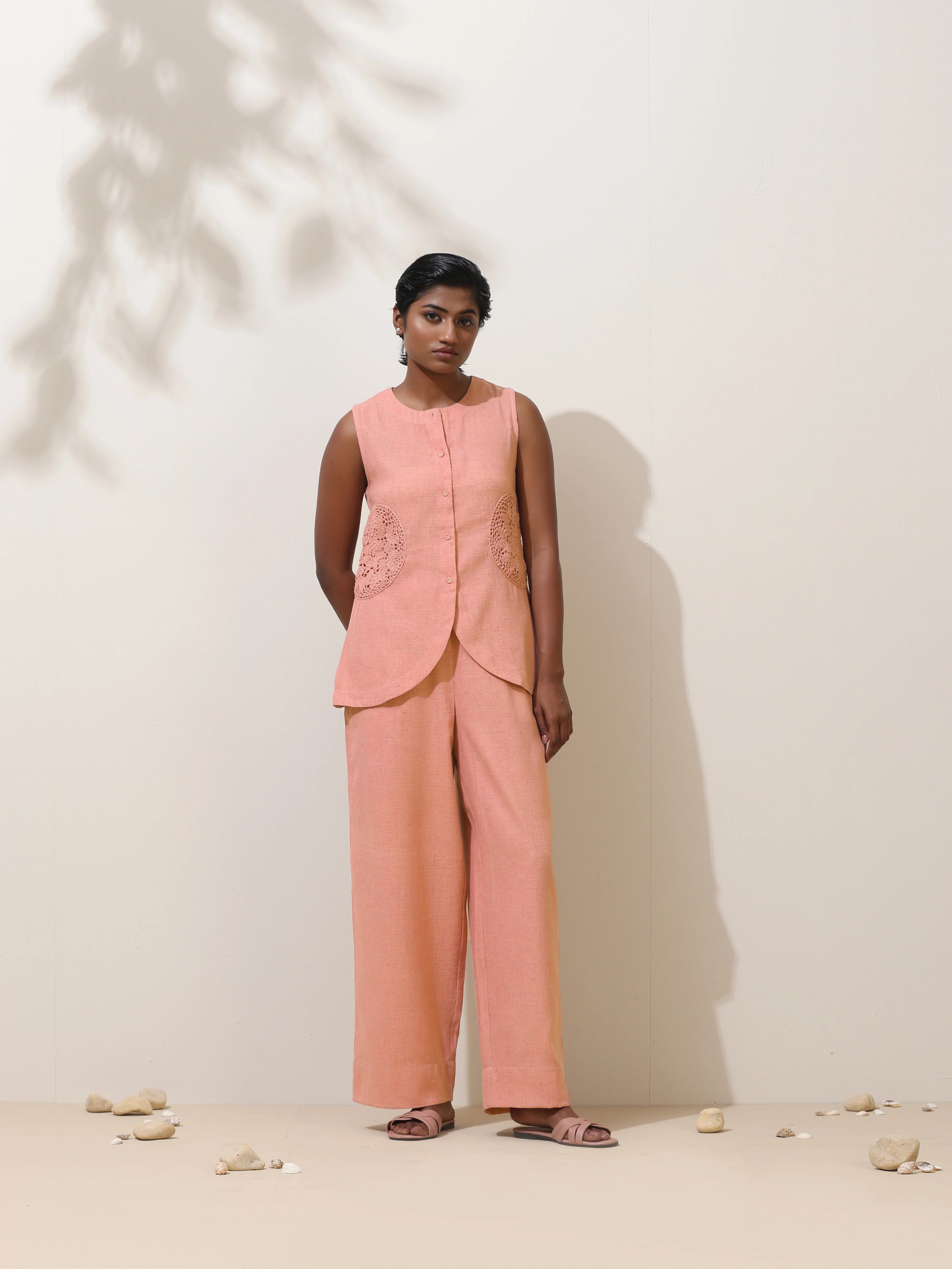 trueBrowns Camellia Pink Crochet Natural Cotton Co-ord Set