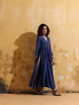 trueBrowns Blue Muslin Silk Anarkali Kurta Pant Set