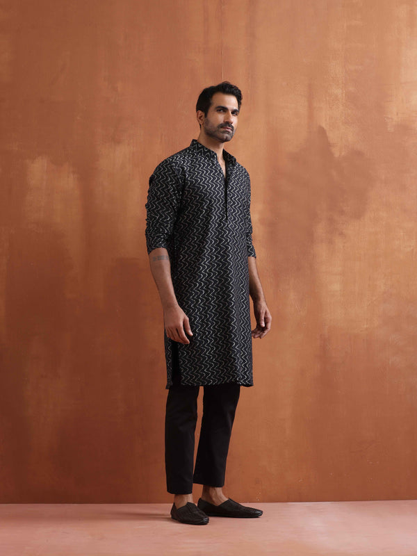 trueBrowns Men's Black Cotton Dobby Kurta