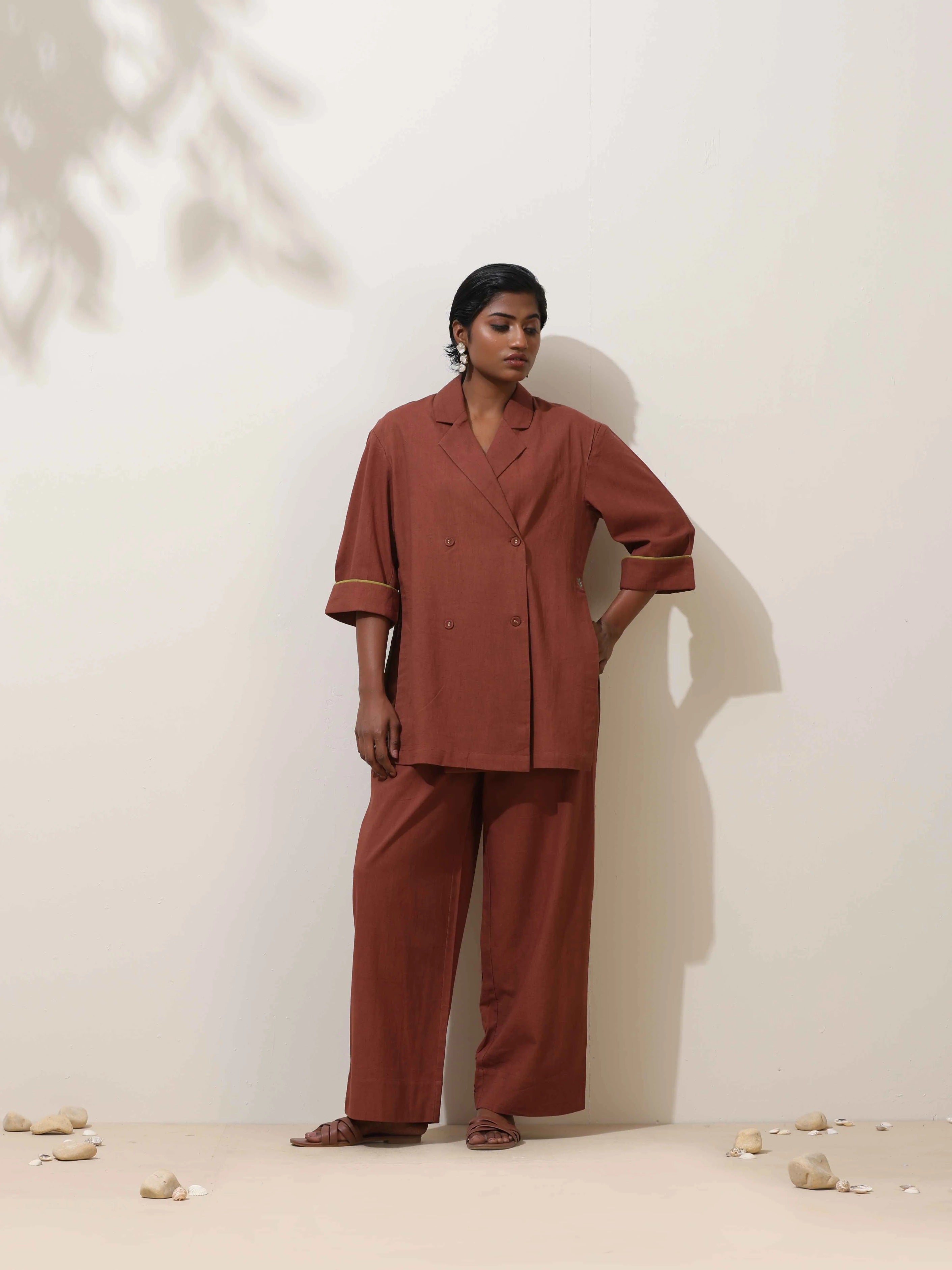 trueBrowns Brown Cotton Linen Co-Ord Set