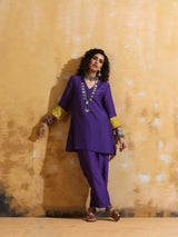 trueBrowns Purple Muslin Silk Co-ord Set