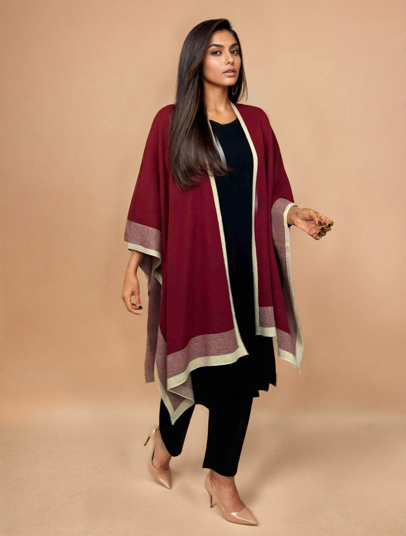 trueBrowns Maroon Woollen Kaftan Cape