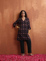 trueBrowns Black Print Kurta Co-ord Set