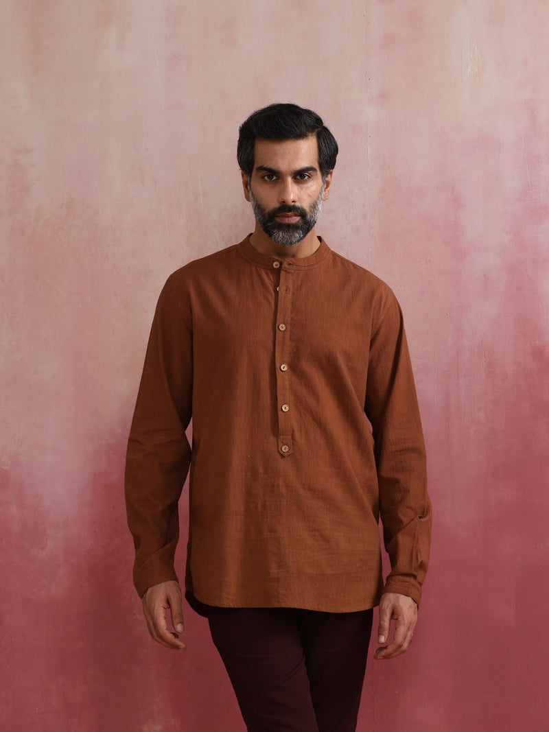 trueBrowns Men's Brown Cotton Shirt