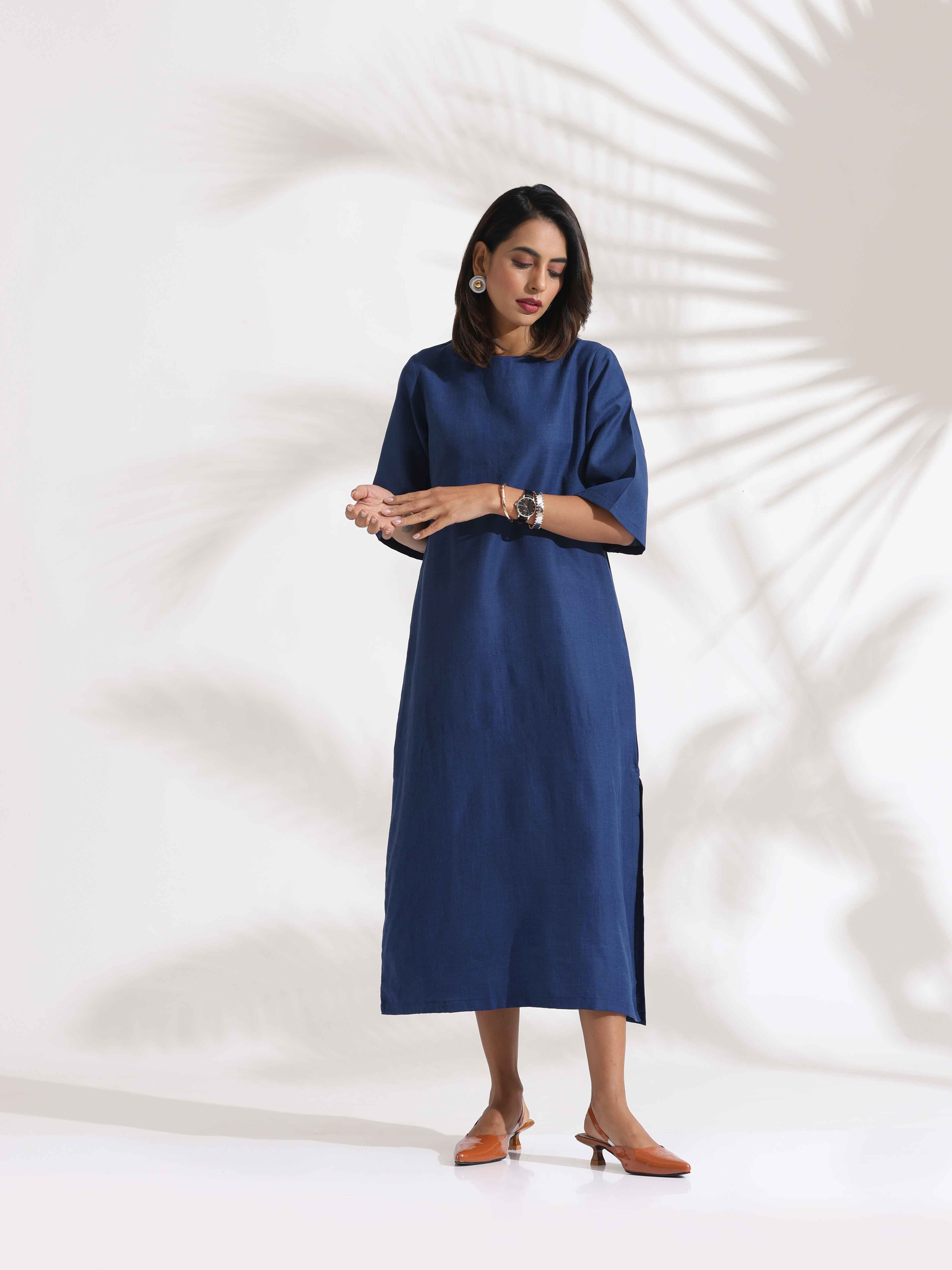 trueBrowns Blue Slub Dress