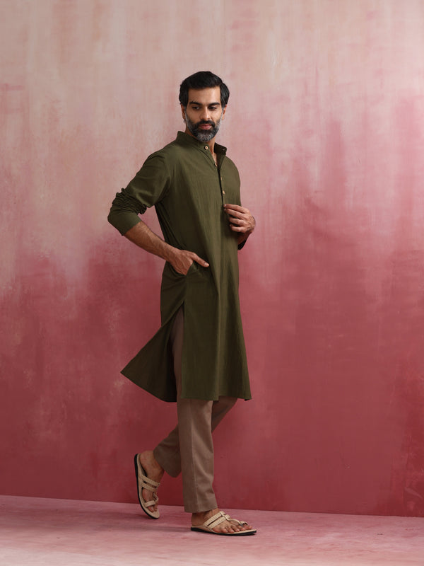 trueBrowns Men's Olive Kurta