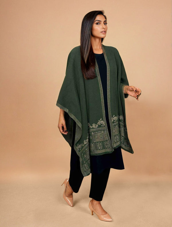 trueBrowns Green Woollen Kaftan Cape