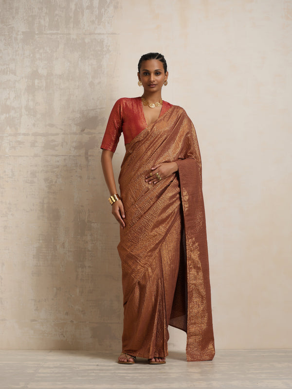 trueBrowns Brown Gold Metallic Ready To Wear Saree