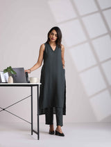 trueBrowns Dark Olive Green Cotton Dobby Kurta Set
