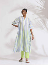 trueBrowns White Cotton Multi Stripe Flared Kurta Set