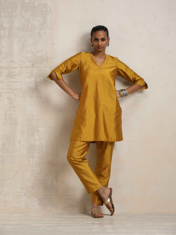 trueBrowns Gold Silk Kurta Co-ord Set