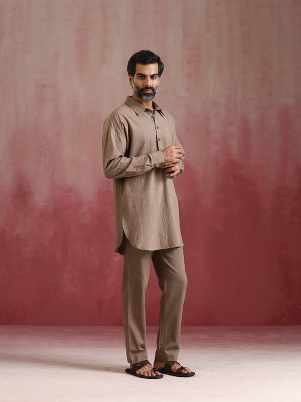 trueBrowns Men's Beige Cotton Co-ord set