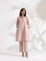 trueBrowns Light Pink Slub Kurta Co-ord Set