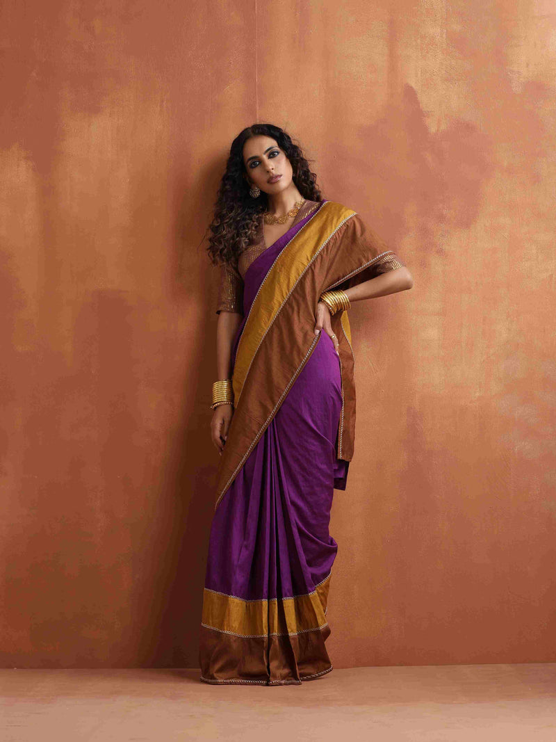 trueBrowns Purple Silk Ready To Wear Saree