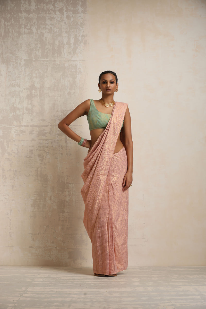 trueBrowns Pink Gold Lurex Ready To Wear Saree