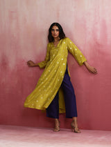 trueBrowns Lime Viscose Silk Kurta Set