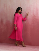 trueBrowns Pink Modal High Slit Kurta Set